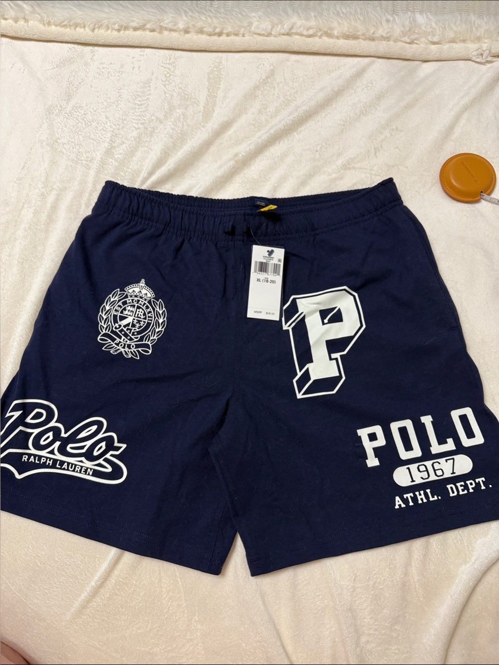 Polo by Ralph Lauren Navy Athletic Shorts with White Logos